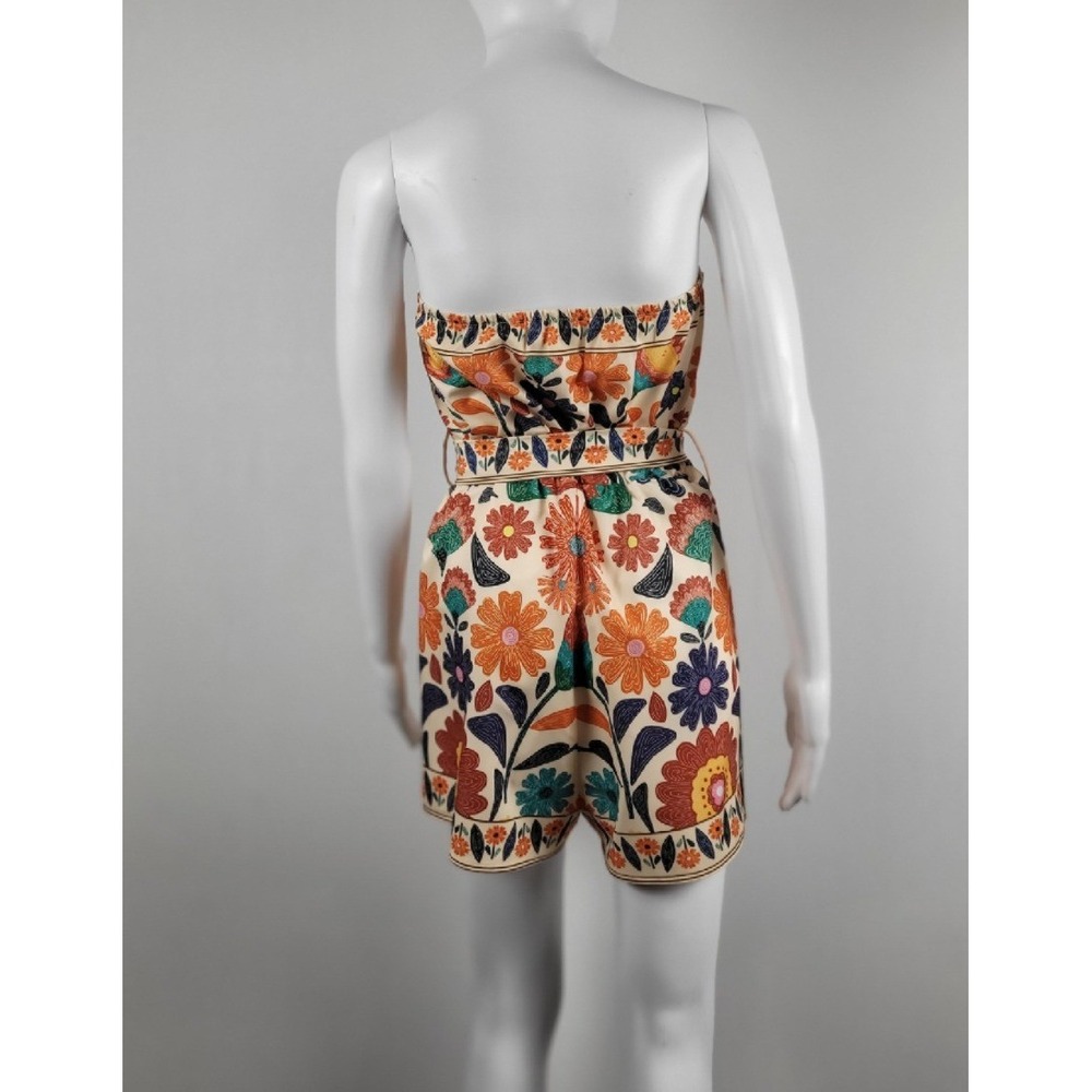 Shein Floral Strapless Romper Womens Large Cream Orange Excellent Belted Tube - Picture 5 of 10